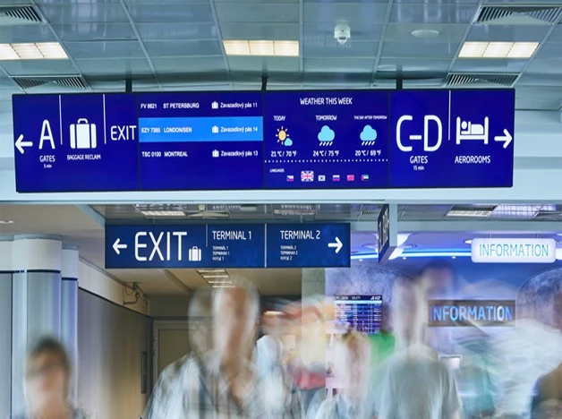 High brightness digital signage gives visitors a sense of security at the airport High brightness digital signage gives visitors a sense of security at the airport